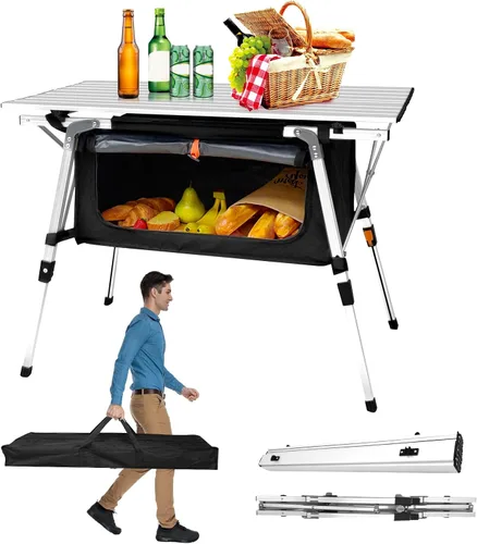 Miniatura 9 de CampLand - Mesa plegable ajustable de aluminio, ligera, multiuso Plateado