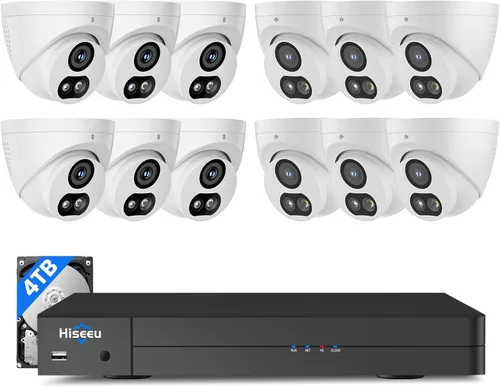 【4K HD+121°Vista Amplia】 Sistema de cámaras de seguridad Hiseeu de 12MP NVR con 12 cámaras PoE de 4K, HDD de 4 TB para vigilancia del hogar en