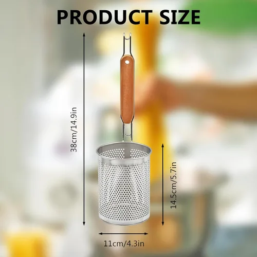 Miniatura 3 de Colador de Pasta de Acero Inoxidable, 2 piezas Colador de Fideos y Dumplings de Alimentos Microperforado con Mango de Madera, Cestas para Colar
