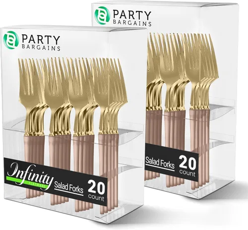 Miniatura 39 de Party Bargains Juego de cubiertos negros de plástico desechable, utensilios de diseño moderno infinito, paquete de 40: 16 tenedores, 8 cuchillos, 16