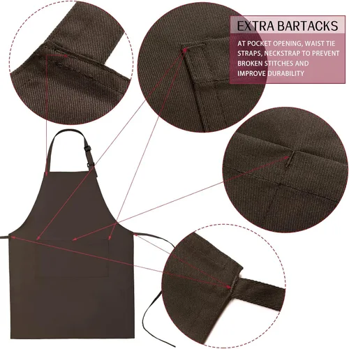 Miniatura 6 de WOPOKY Delantal impermeable de mezcla de algodón con 2 bolsillos para mujeres y hombres, cocina cocinera, cocinera, cocina, cocina, cocina, cocina