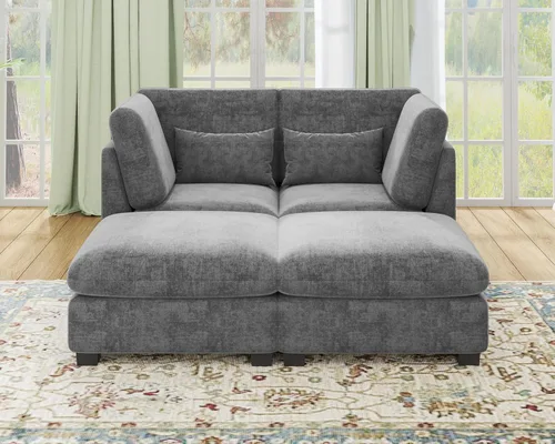Miniatura 79 de Sofá Modular de Gran Tamaño, Sofá Seccional de Chenilla Nube Extra Profundo con Chaise Otomana, Sofá Esponjoso de Chenilla de 4 Plazas para Sala