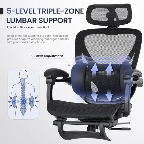 Miniatura 4 de MALOL Silla de oficina ergonómica de malla con reposapiés, silla ejecutiva de escritorio de computadora con respaldo alto con reposacabezas