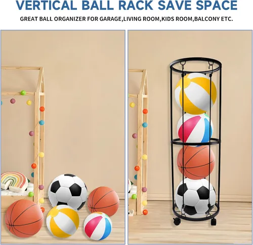 Miniatura 4 de Qivine Soportes de baloncesto de garaje para pelotas, organizador de equipo deportivo rodante con ruedas, 40 x 13.2 pulgadas, almacenamiento