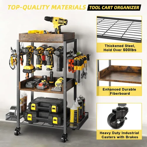 Miniatura 6 de Olakee Organizador de herramientas eléctricas, organizador de almacenamiento de garaje, estante de herramientas, estante de taladro, carrito