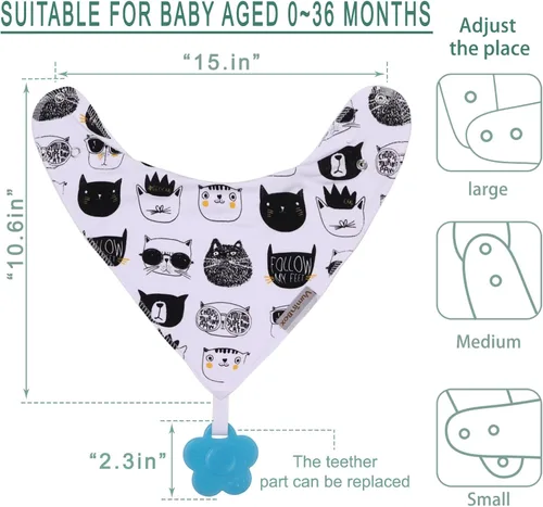 Miniatura 5 de Baberos tipo bandana para bebé, paquete de 6 unidades y juguetes para la dentición, paquete de 6, hechos con 100% algodón orgánico, absorbente