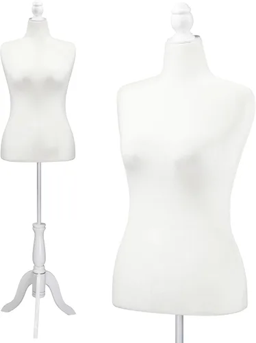 Miniatura 7 de Bonnlo Forma de Vestido Femenino Maniquí Torso Pinchable con Base de Trípode de Madera (Blanco, 14-16)