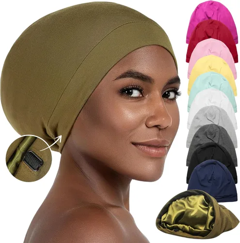 Miniatura 17 de CAPLORD Gorro de satén para dormir, envoltura de pelo rizado para hombres, gorros de seda ajustables para mujeres, gorro de seda para el cabello