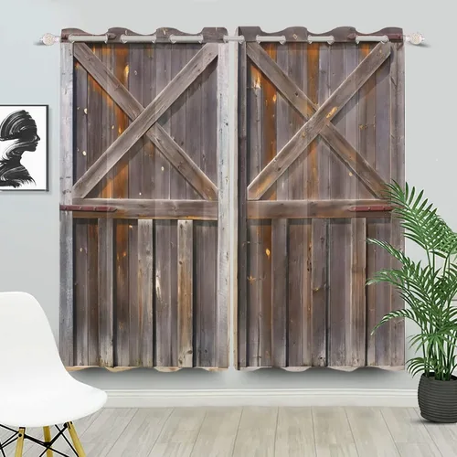 Miniatura 72 de Cortinas rústicas para ventana de puerta de granero, puerta de madera gris, puerta de garaje, tratamiento de ventana para sala de estar, dormitorio