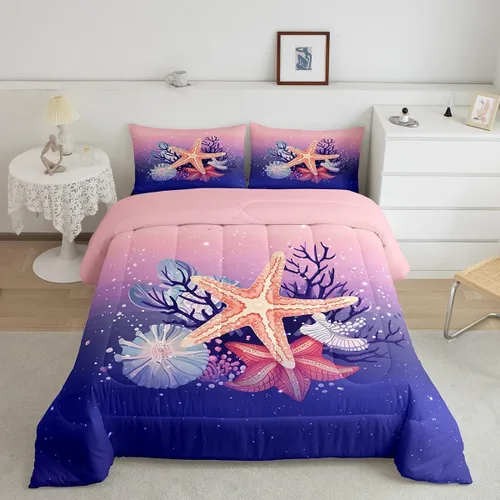 Miniatura 22 de Erosebridal Juego de edredón de sirena para niños, tamaño matrimonial, para niñas, ropa de cama de sirena brillante azul y rosa, juego de ropa