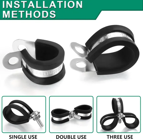 Miniatura 4 de OURU 15 piezas de abrazaderas de cable de acero inoxidable de 1-1/4 pulgadas, abrazaderas de cable con revestimiento de goma y cojín aisladas
