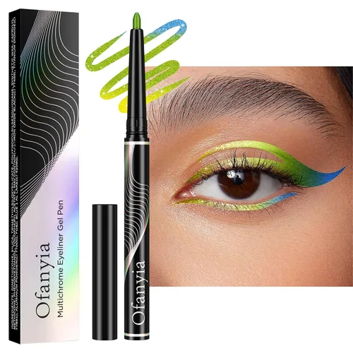 Ofanyia Lápiz delineador de ojos multicromo – Gel metálico, colores amarillo verde índigo, impermeable, a prueba de manchas, fácil de colorear