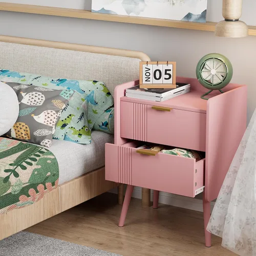 Miniatura 5 de Aenuert Mesita de noche moderna con cajón de almacenamiento y estante abierto, soporte de noche pequeño, mesa auxiliar de sofá de madera para Negro
