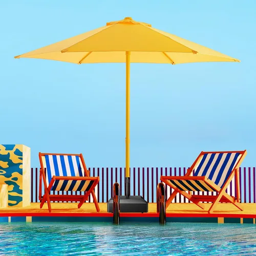 Miniatura 10 de HOMSHADE Sombrilla de patio al aire libre de 9 pies, sombrilla para mesa de mercado, piscina, terraza, protección UV UPF50+ con botón de Rojo
