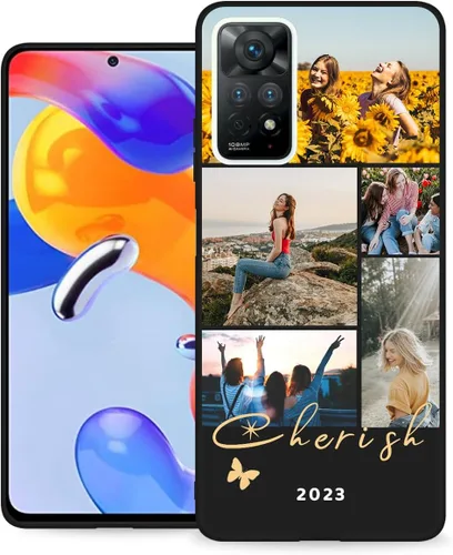 Miniatura 16 de Funda de teléfono personalizada para Redmi Note 11 Pro (5G) y Note 12 Pro 4G con nombre de collage de fotos múltiples, funda de silicona negra