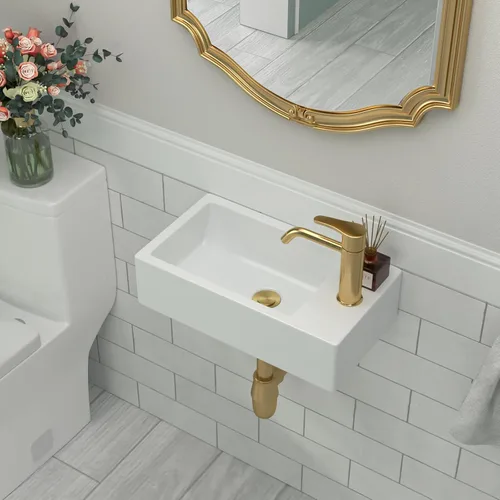 Fregadero rectangular pequeño de 18 x 10 pulgadas, fregadero rectangular de cerámica de porcelana blanca con orificio de grifo único para colgar en