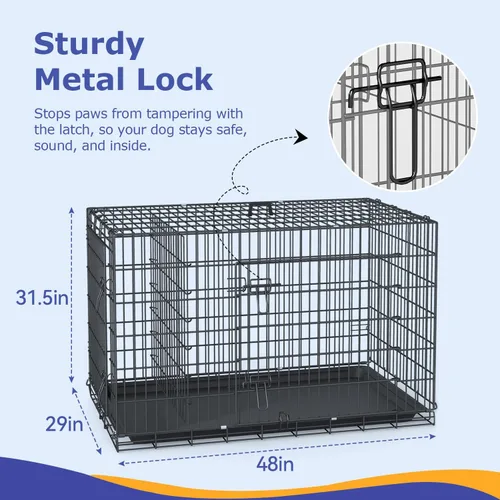 Miniatura 5 de FDW Jaula Extra Grande para Perros Perrera para Perros Jaula con Doble Puerta, Jaula Plegable de Alambre de Metal de 48 pulgadas con Bandeja Negro