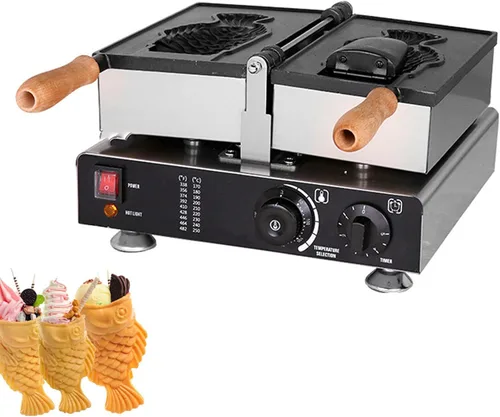 Taiyaki - Plancha para hacer gofres de pescado, máquina eléctrica Taiyaki, máquina para hacer gofres de mermelada o helado de uso comercial,