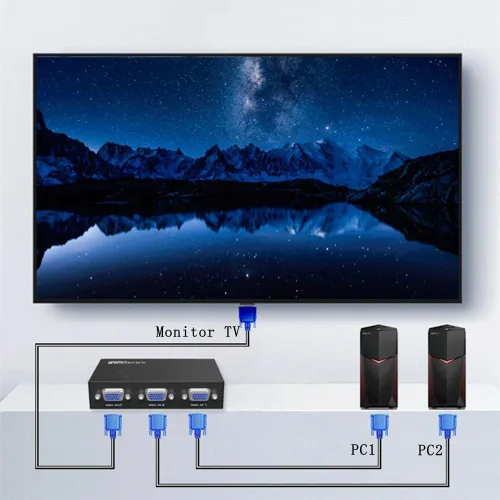 Miniatura 6 de Conmutador de vídeo VGA de 2 puertos 2 en 1 salida 1 en 2 salida bidireccional Compartir vídeo mutuo host host externo VGA TV Monitor proyector