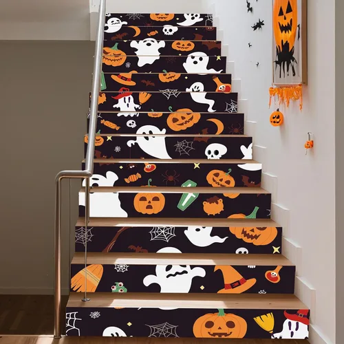 Miniatura 13 de PLIGREAT 15 tiras de calcomanías de Navidad para escaleras, despegar y pegar pájaros, árbol de Navidad, calcomanías para escalones de 7.1 x 39