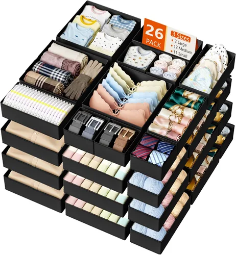 Miniatura 34 de DIMJ Organizador de cajones de ropa – Paquete de 20 contenedores organizadores de cajones de armario para almacenamiento de ropa de bebé, Blanco