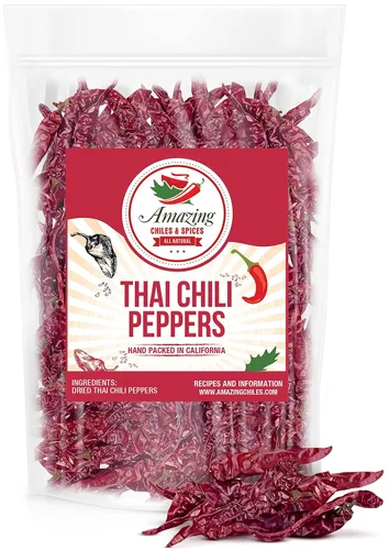Auténticos chiles rojos tailandeses, bolsa de 1 libra, chiles enteros rojos picantes, secos frescos para cocinar alimentos tradicionales asiáticos,
