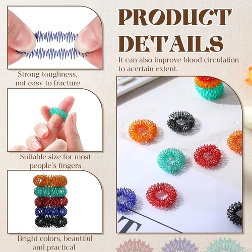 Miniatura 5 de Blulu Juego de 50 anillos de acupresión para aliviar la ansiedad, con pinchos, para adolescentes, adultos, reductor de estrés silencioso y azul