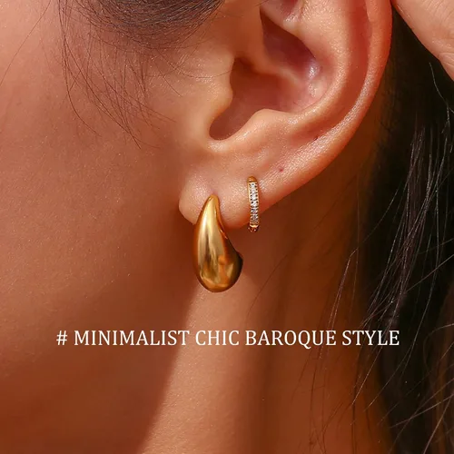Miniatura 5 de Aretes de lágrima de oro para mujer, aretes de aro gruesos de oro para mujer, a la moda, hipoalergénicos, ligeros, grandes, huecos, abiertos