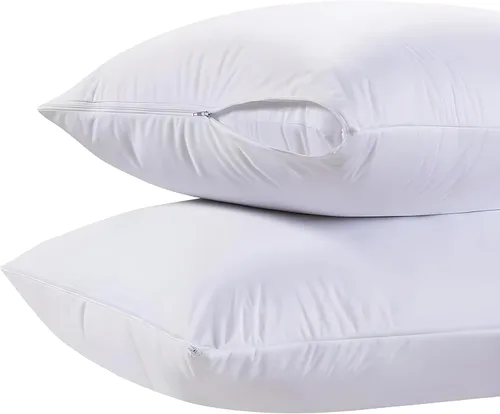 Funda de almohada White Classic con cremallera, tamaño estándar de 50 x 70 cm, 2 unidades, Algodón, Blanco, Estándar