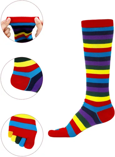 Miniatura 2 de 2 pares de calcetines con punta de arco iris, calcetines de 5 dedos, calcetines altos a rayas coloridas para Navidad, niñas y mujeres (arcoíris)