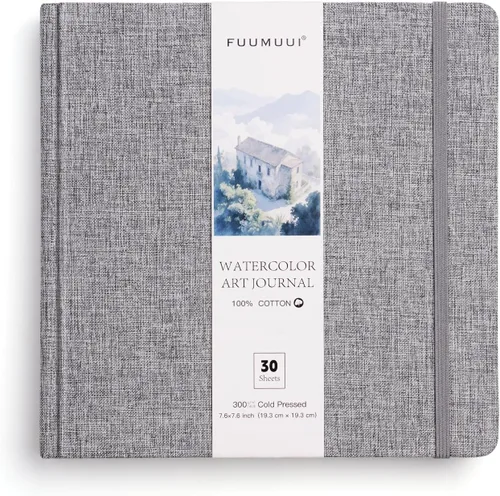 Fuumuui - Cuaderno de bocetos de acuarela, diario de acuarela de 7.6 x 7.6 pulgadas con 30 hojas, papel de algodón de 140 libras (300 GSM) para