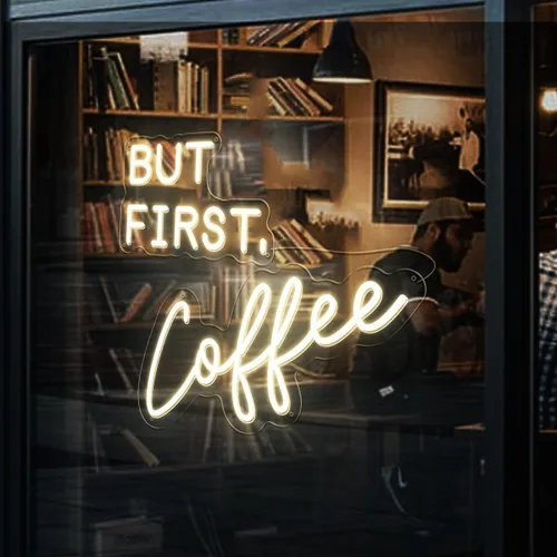 Miniatura 7 de Letrero de neón "But First Coffee" para decoración de pared, de 17 * 16 pulgadas, LED blanco cálido regulable con adaptador de corriente de 12V