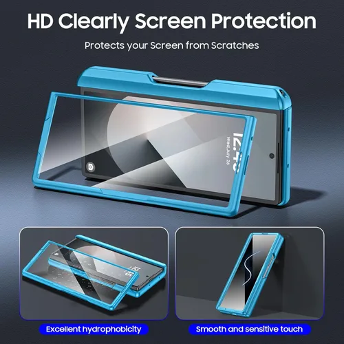 Miniatura 6 de CENMASO - Funda para Samsung Galaxy Z Fold 6 con soporte para bolígrafo S, tarjetero y cubierta para cámara deslizante, protección de bisagra