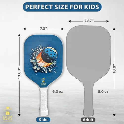 Miniatura 4 de Palas de pickleball para niños (juego de 2), paletas de tamaño infantil (a partir de 6 años), núcleo de panal ligero, cara de golpe de fibra de Azul