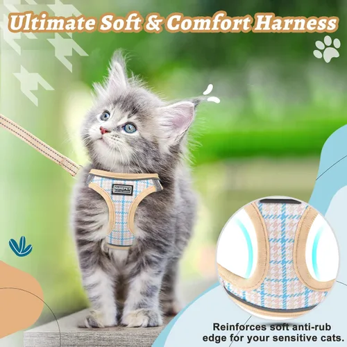 Miniatura 2 de Arnés para gatos y correa para caminar, arnés suave ajustable para gatitos, cachorros, gatos pequeños, chaleco reflectante a prueba de escapes