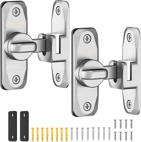 Miniatura 10 de Cerradura de puerta corredera de granero y herrajes de cierre de 90/180 grados, cerradura de puerta pequeña de aleación de zinc para armario, baño