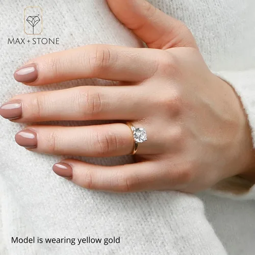 Miniatura 3 de MAX STONE - Anillo de compromiso solitario redondo de 2 quilates para mujer anillos de compromiso de oro de 14 quilates Anillo de diamante