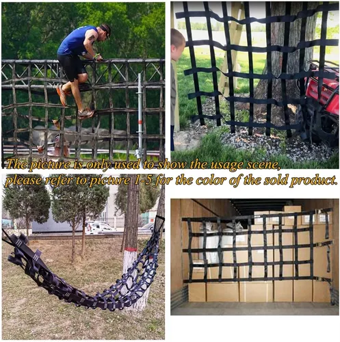 Miniatura 7 de Red de obstáculos, red de escalada al aire libre para niños, juego de columpio, cuerda de gimnasio, escalera de guerrero ninja, campo de juegos, red