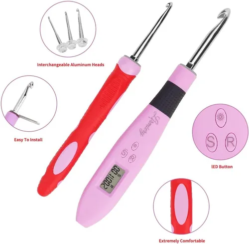 Miniatura 2 de Juego de Ganchos de Ganchillo con Cuenta Digital, Gancho de Ganchillo Ergonómico con Luz LED y 2 Niveles de Brillo Ajustable, Ganchos de Ganchillo