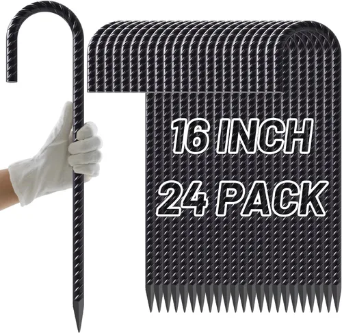Miniatura 11 de AAGUT Estacas de Refuerzo de 16 pulgadas (34 piezas) Anclajes de Tierra Resistentes de 3/8" Estacas de Jardín de Acero Estacas de Metal Rectas