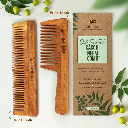 Miniatura 2 de Nat Habit - Back To Natural Secrets Everyday Kacchi - Peine de neem, peine de madera, para el crecimiento del cabello, peine para hombres y mujeres