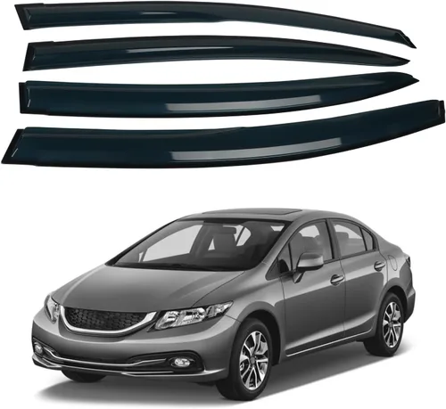 Miniatura 41 de 4 piezas de protectores de lluvia para ventanas y deflectores de viento para Honda Civic de 4 puertas sedán, 1996-2000, para montaje exterior