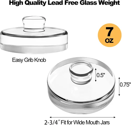 Miniatura 7 de Jucoan 6 Pack Glass Fermentation Weights with Easy Grip Handle for Wide Mouth Mason Jars and 1 Pcs Beech Wood Vegetable Tamper Sauerkraut Pounder