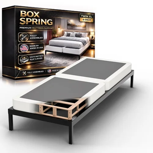 Miniatura 17 de Base de cama con somier, tamaño individual, base de colchón de madera de 2 pulgadas, fabricada en Estados Unidos, silenciosa, sin ruido, 2 piezas