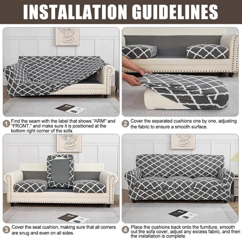 Miniatura 6 de SearchI - Funda de sofá elástica con estampado floral, 4 piezas, incluye 3 fundas de cojín independientes, protector lavable para muebles de sala