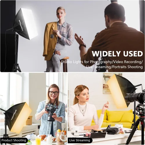 Miniatura 7 de Kit de iluminación Softbox, juego de iluminación de fotografía de caja suave con caja de luz de 17 x 17 pulgadas, trípode de iluminación plegable, 2