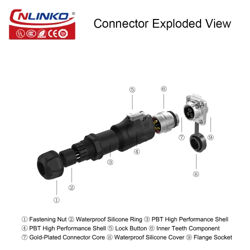 Miniatura 5 de CNLINKO Conector de cable eléctrico para exteriores M16 de 2 pines, resistente a la vibración IP67/IP65, para panel de enchufe industrial