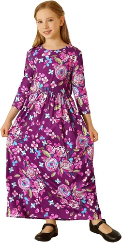 Miniatura 33 de 21KIDS Vestido largo floral de manga larga 3/4 con bolsillos para niñas de 6 a 12 años