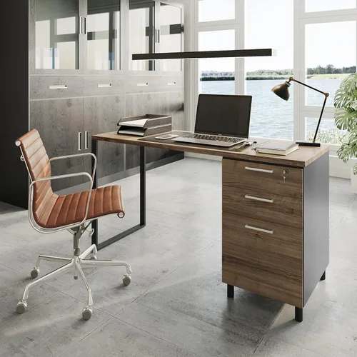 Miniatura 2 de Crafts and Comfort - Escritorio para computadora de oficina Milano de diseño moderno con 3 cajones de bloqueo, escritorio de madera industrial