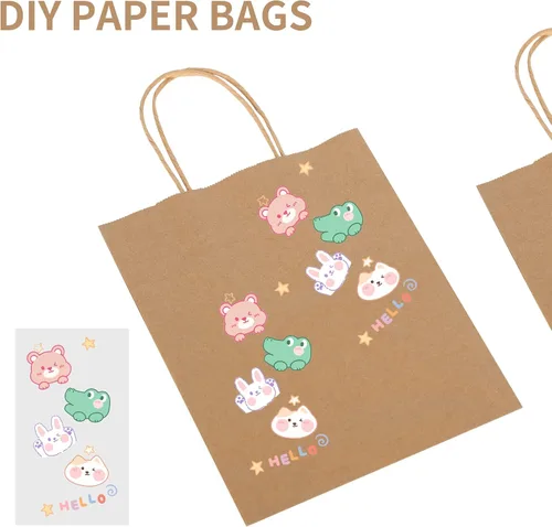 Miniatura 6 de Toovip Paquete de 100 bolsas de papel kraft de 8 x 4.75 x 10 pulgadas, medianas de color marrón liso con asas, a granel, bolsas de envoltura